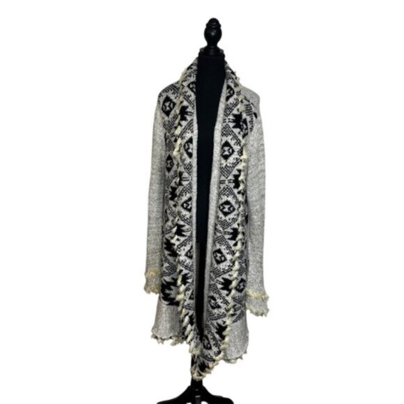 Venus Women’s Large Chic Boho Knit Cardigan Longline Faux Fur Fringe Hook&Eye - Picture 1 of 12